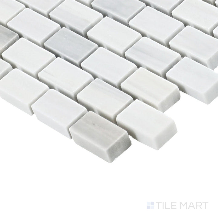 Corner-focused shot of Perfit Mosaix Grey Palissandro Offset Polished Marble Mosaic, highlighting its contemporary offset pattern with rich grey tones.