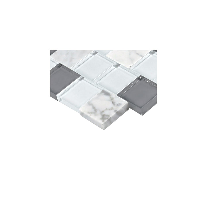 Perfit Mosaix 1X1 Natural Stone Mosaic 18X12 White Carrara & Glass Polished