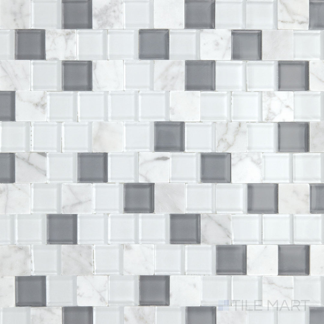 A top-down view of the Perfit Mosaix White Carrara & Glass 1