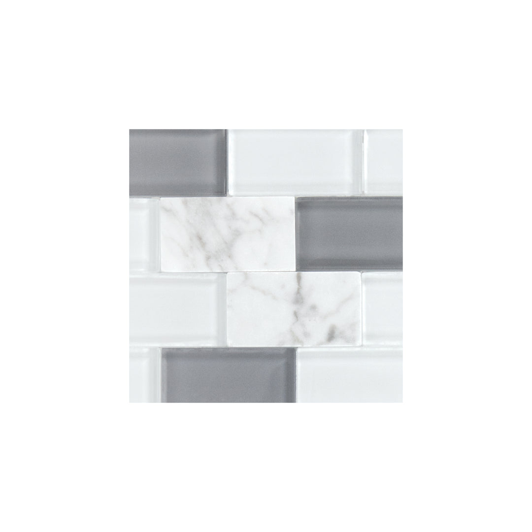 Perfit Mosaix 1X2 Natural Stone Mosaic 18X12 White Carrara & Glass Polished