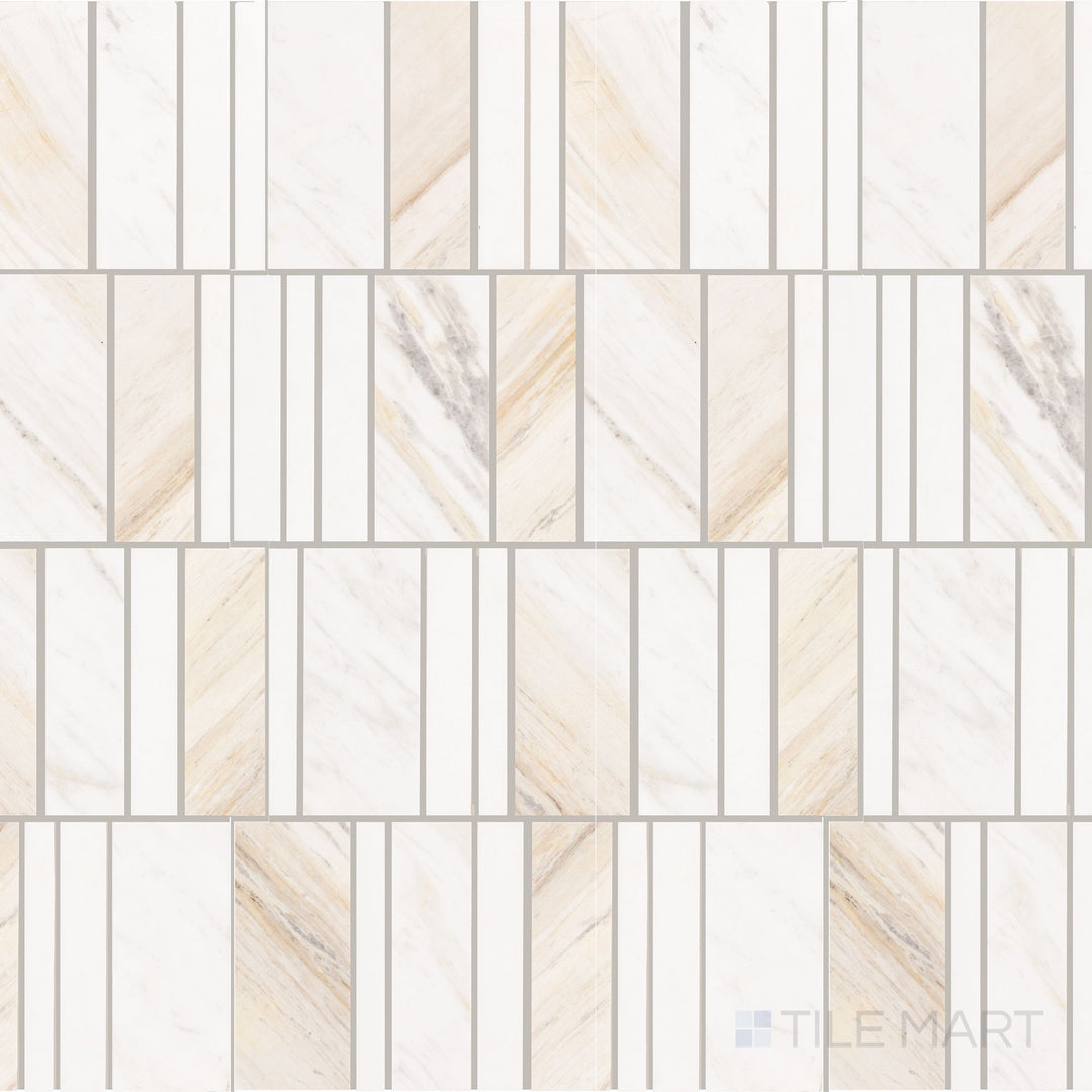 Captured from above, the Perfit Mosaix Namaste & Thassos Random honed mosaic tile features an organic arrangement of honed Thassos white marble for a naturally inspired, understated elegance.