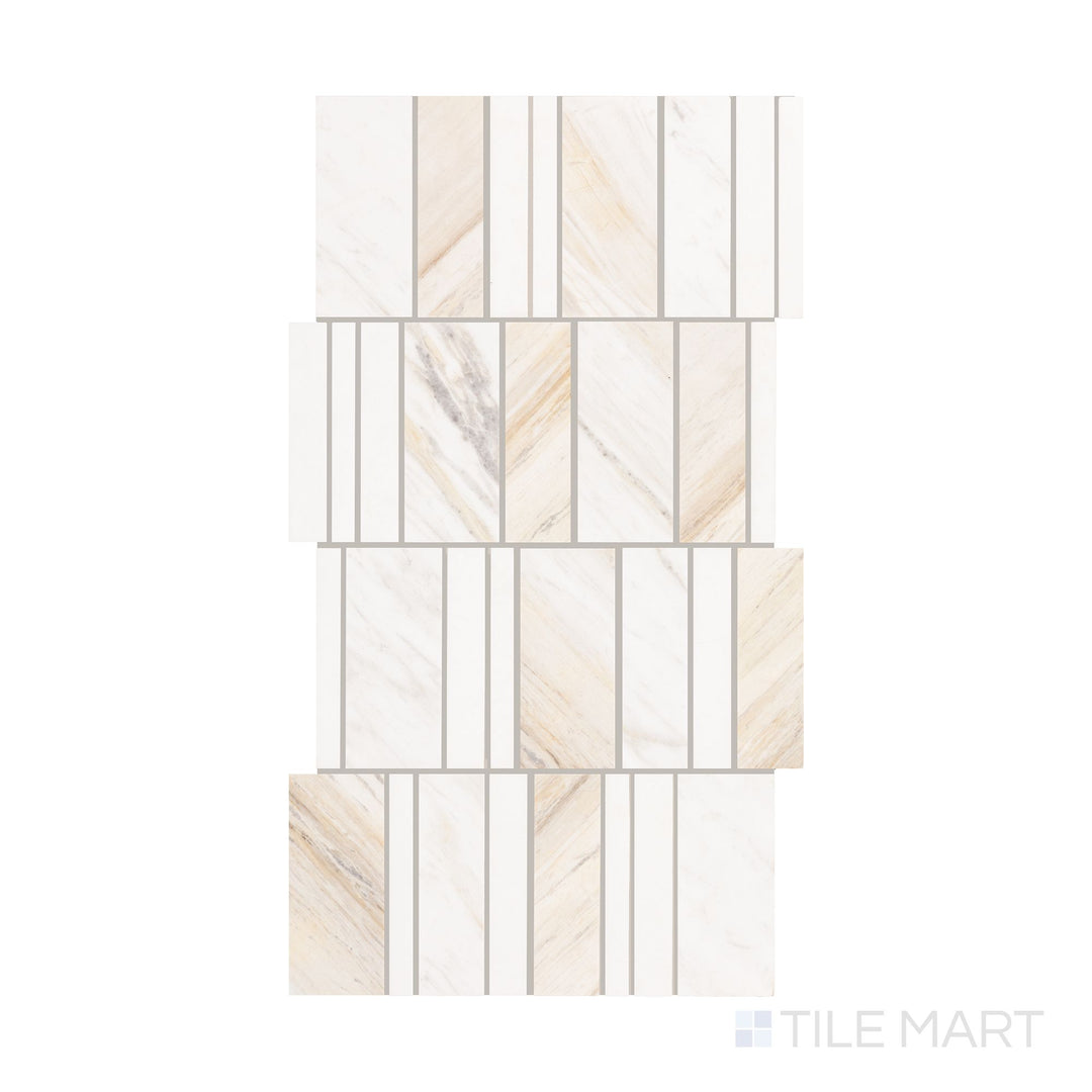 A detailed top-down view of Perfit Mosaix Namaste & Thassos Random honed mosaic, featuring its organic pattern and harmonious marble tones.