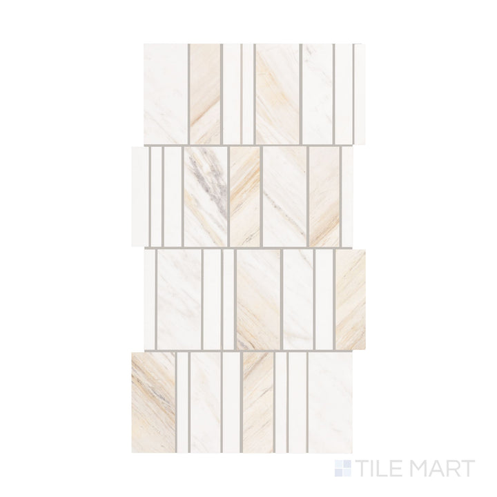 A detailed top-down view of Perfit Mosaix Namaste & Thassos Random honed mosaic, featuring its organic pattern and harmonious marble tones.