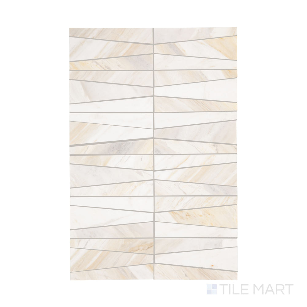 An overview of Perfit Mosaix Namaste Trapezoid honed marble mosaic, showcasing its bold geometric layout and honed finish.