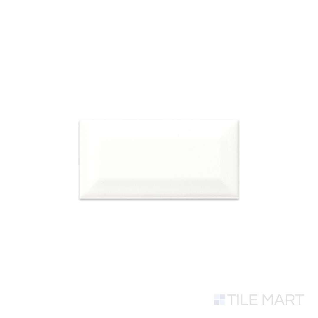 Flat-lay image of Color Wheel Classic Arctic White 3X6 Beveled Glossy Glazed Ceramic, emphasizing its crisp white tone and glossy beveled design.