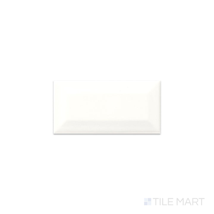 Flat-lay image of Color Wheel Classic Arctic White 3X6 Beveled Glossy Glazed Ceramic, emphasizing its crisp white tone and glossy beveled design.