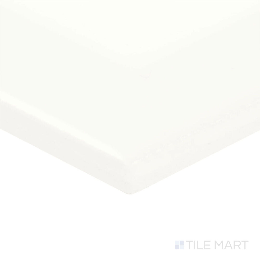 Color Wheel Classic Arctic White 3x6 beveled glossy ceramic tile is pictured in a crisp corner view, showcasing its bright tone and reflective glaze.