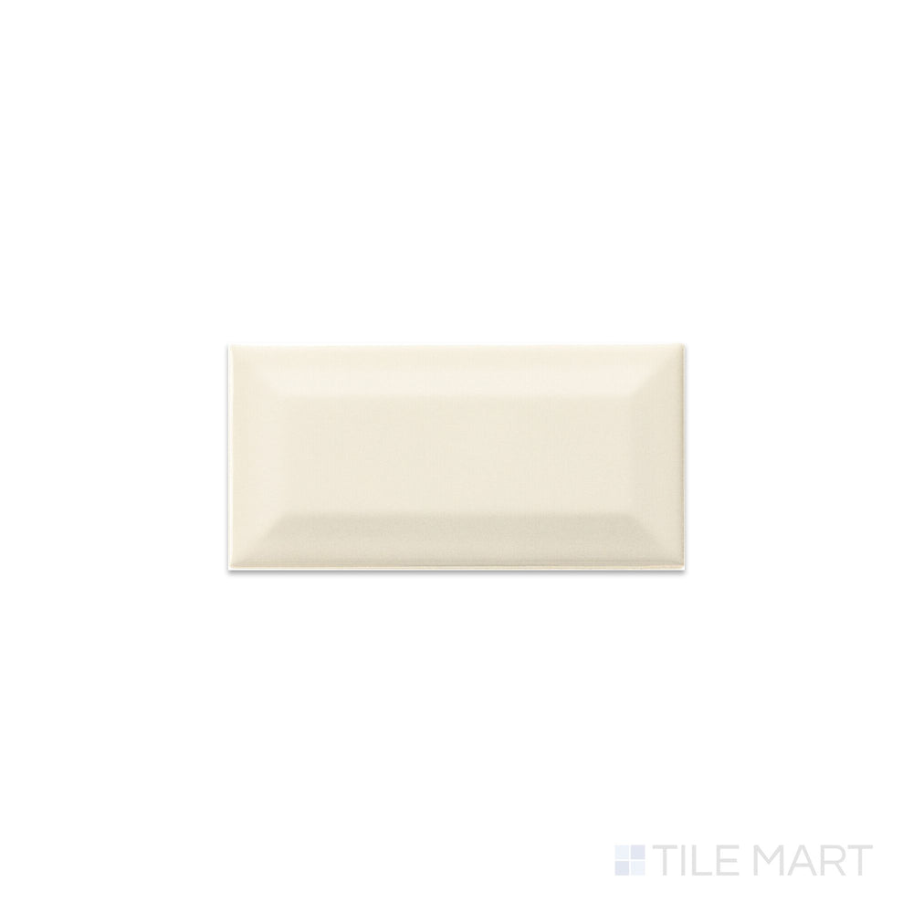 Direct top-down view of Color Wheel Classic Biscuit 3X6 Beveled Glossy Glazed Ceramic, displaying its warm hue and sleek glazed texture.