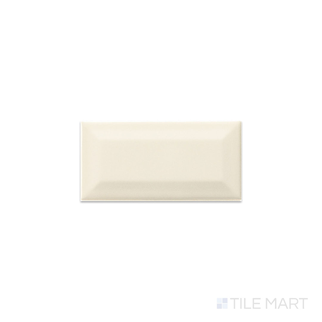 Direct top-down view of Color Wheel Classic Biscuit 3X6 Beveled Glossy Glazed Ceramic, displaying its warm hue and sleek glazed texture.