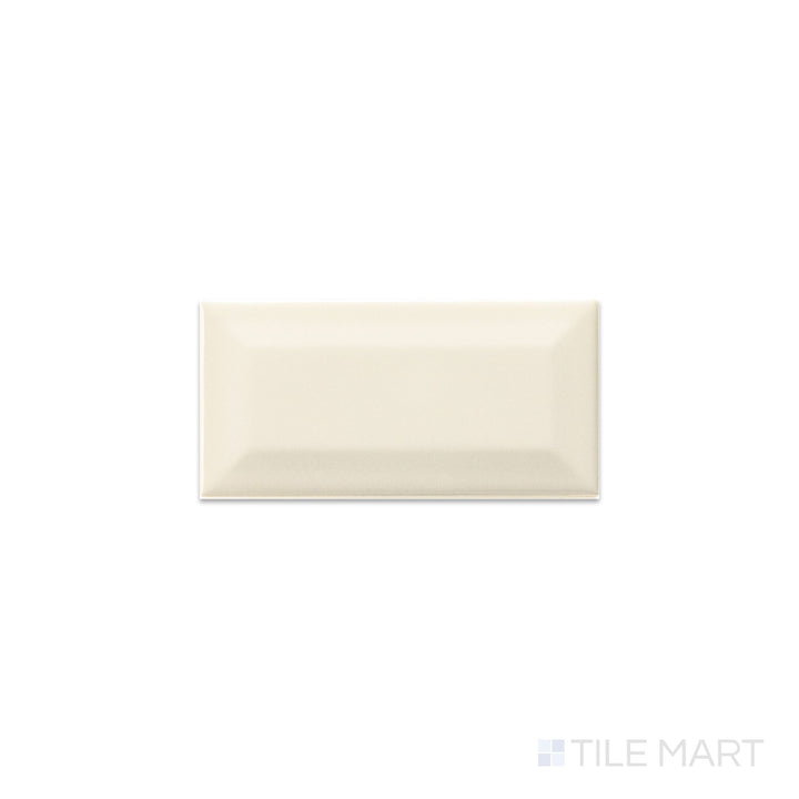 Direct top-down view of Color Wheel Classic Biscuit 3X6 Beveled Glossy Glazed Ceramic, displaying its warm hue and sleek glazed texture.