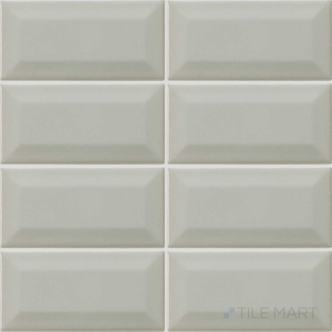 A clear product overview of the Color Wheel Classic Desert Gray 3x6 beveled glossy glazed ceramic tile with a smooth glossy surface