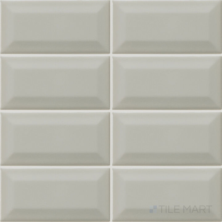 A clear product overview of the Color Wheel Classic Desert Gray 3x6 beveled glossy glazed ceramic tile with a smooth glossy surface