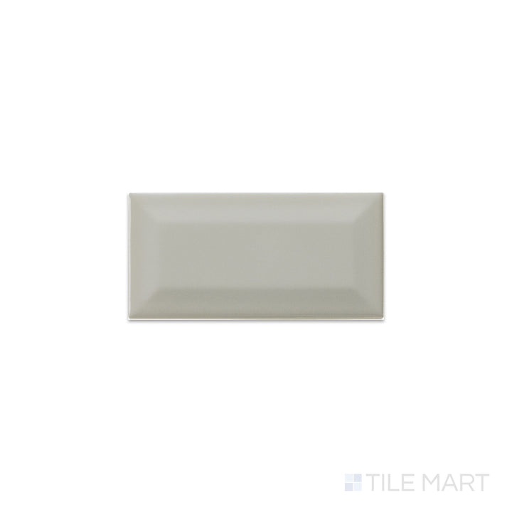 Flat overhead perspective of Color Wheel Classic Desert Gray 3X6 Beveled Glossy Glazed Ceramic, highlighting its neutral gray color and refined bevel.