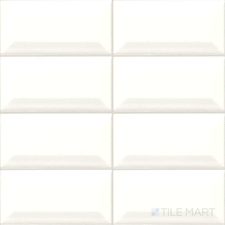 The Color Wheel Classic Arctic White 3x6 beveled matte glazed ceramic tile is shown as a full product view emphasizing its matte finish and beveled edge