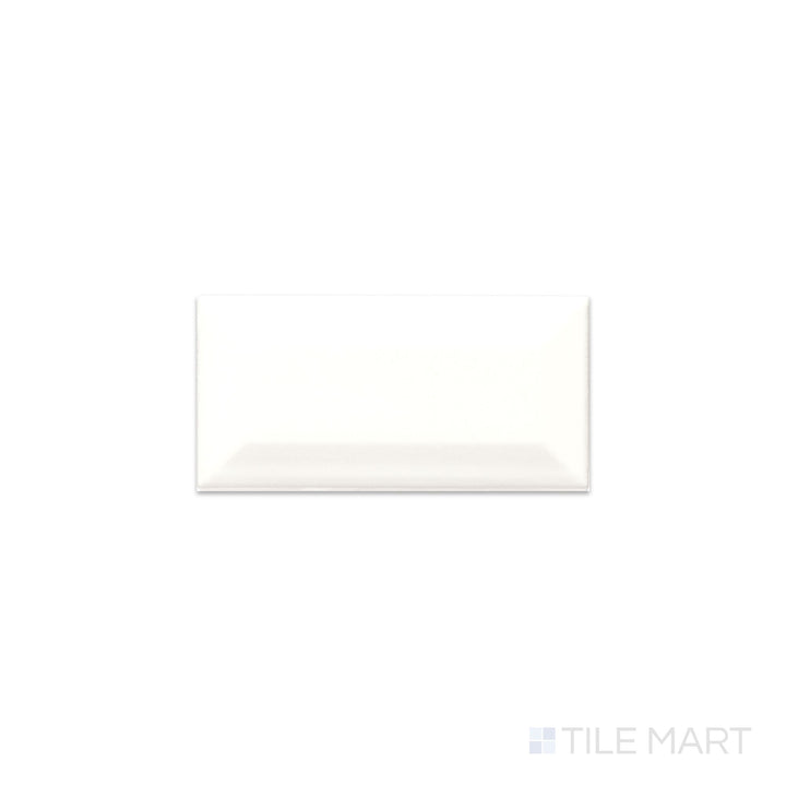 Top-down view of Color Wheel Classic Arctic White 3X6 Beveled Matte Glazed Ceramic, featuring its subtle matte finish and defined beveled structure.