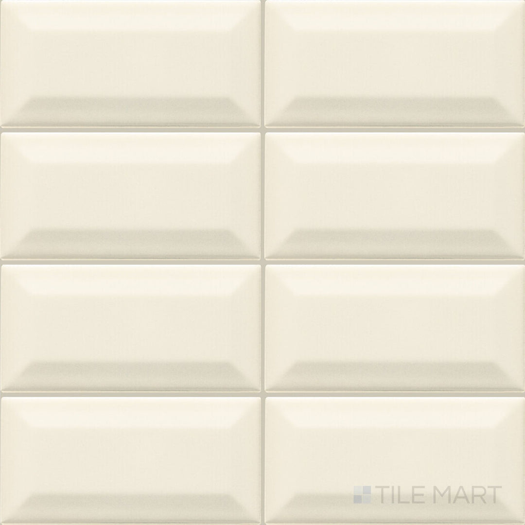 Full product view of the Color Wheel Classic Biscuit 3x6 beveled matte glazed ceramic tile, showcasing its soft neutral tone and beveled edge