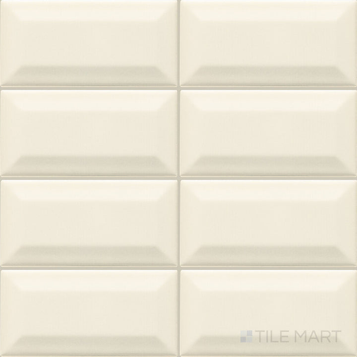 Full product view of the Color Wheel Classic Biscuit 3x6 beveled matte glazed ceramic tile, showcasing its soft neutral tone and beveled edge