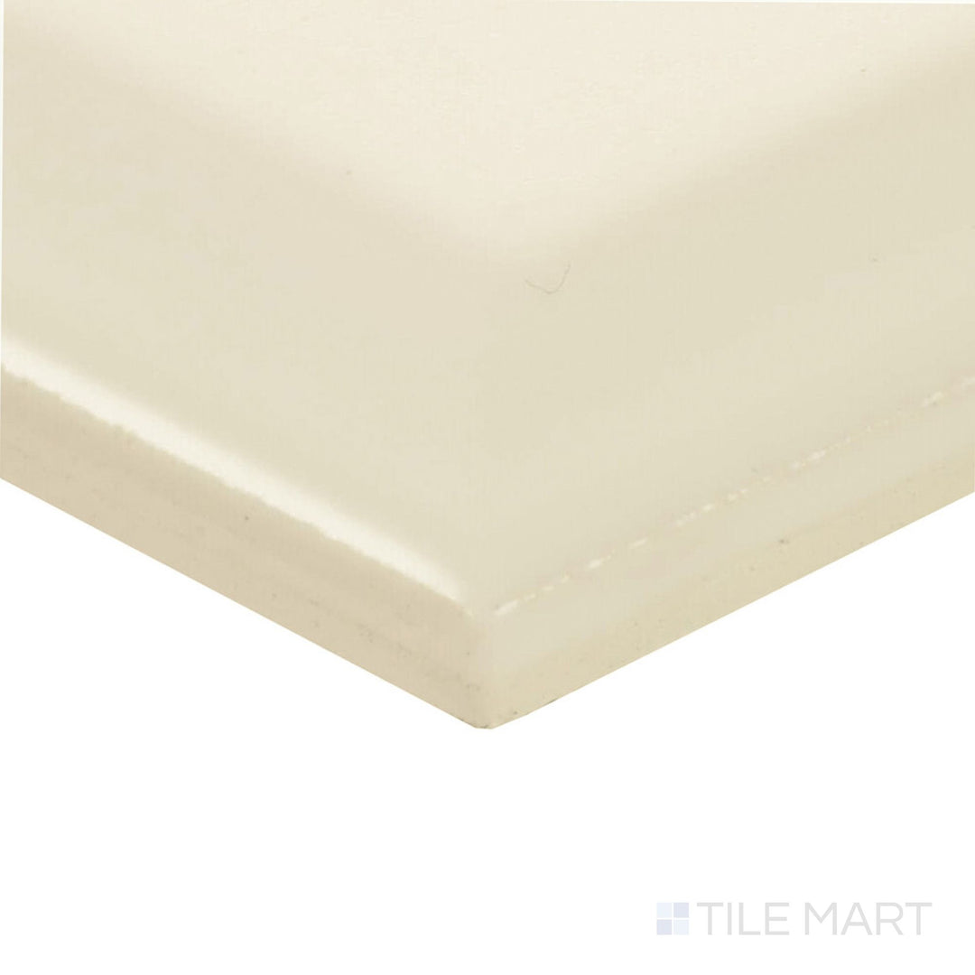 Corner view of Color Wheel Classic Biscuit 3x6 beveled matte glazed ceramic tile showcasing its soft finish and subtle warmth in a clean layout.