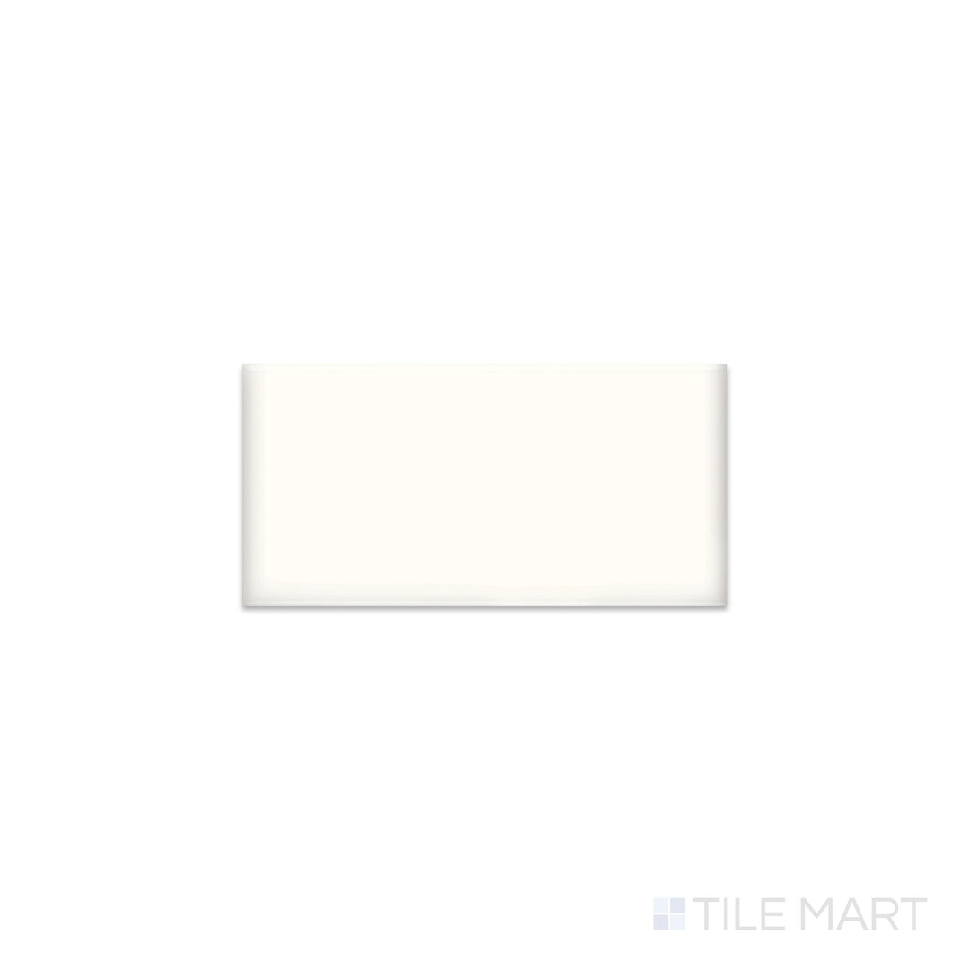 Diagonal view of Color Wheel Classic White 3x6 glossy glazed ceramic tile, showcasing a bright white finish, a reflective glossy glaze, and a timeless subway tile format.  