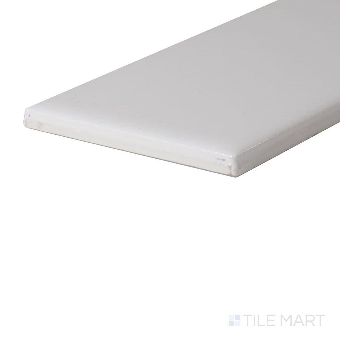 Close-up corner shot of Color Wheel Classic Arctic White 3X6 Glossy Glazed Ceramic, featuring a crisp white hue with a reflective glossy glaze.