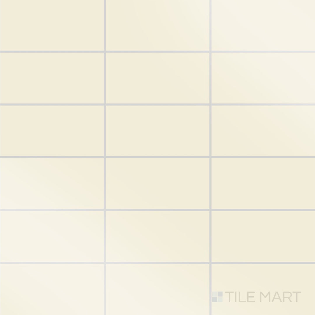 Flat-lay image of Color Wheel Classic Almond 3X6 Glossy Glazed Ceramic, displaying its warm neutral hue and sleek surface.