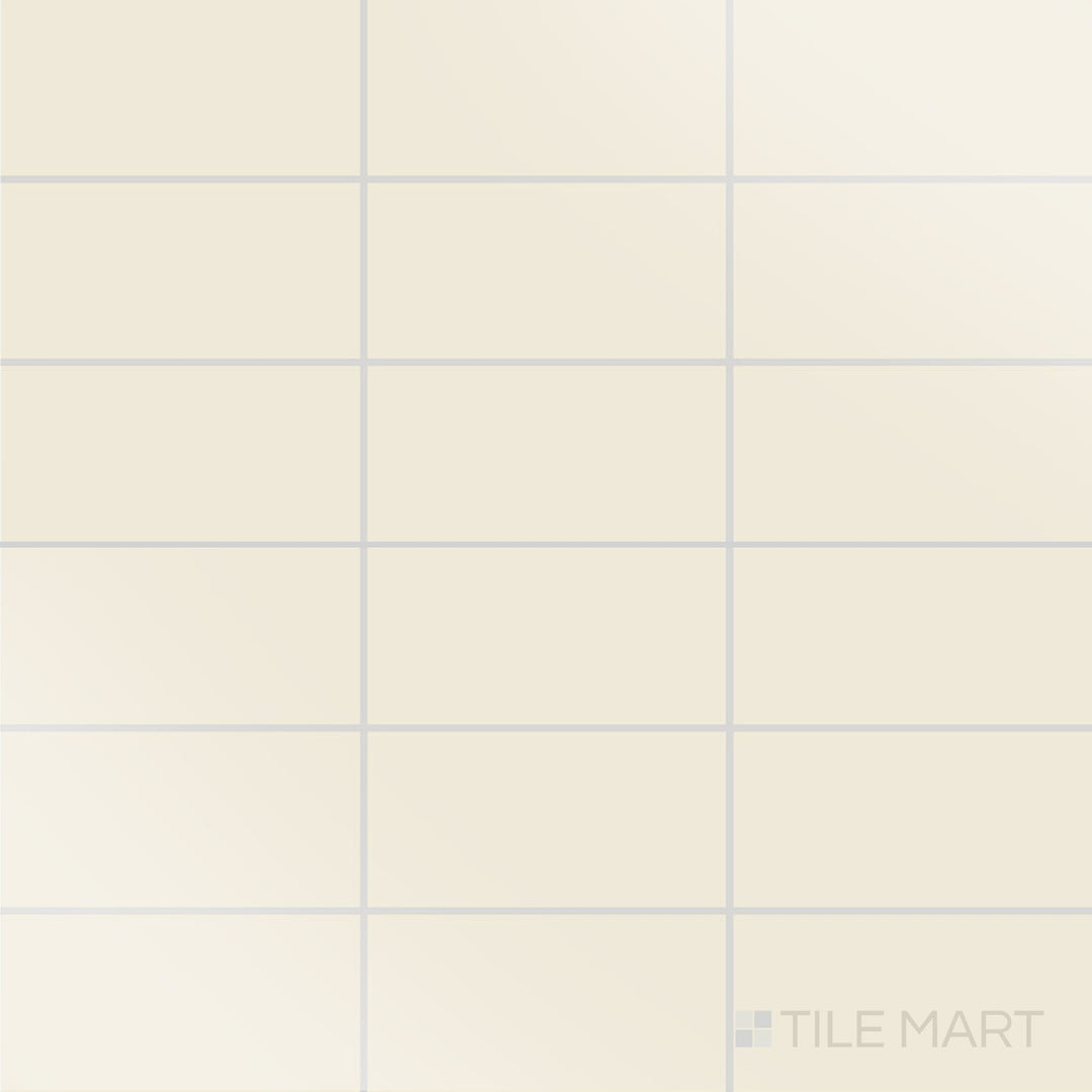 Direct top-down view of Color Wheel Classic Biscuit 3X6 Glossy Glazed Ceramic, highlighting its soft beige tone and polished glaze.