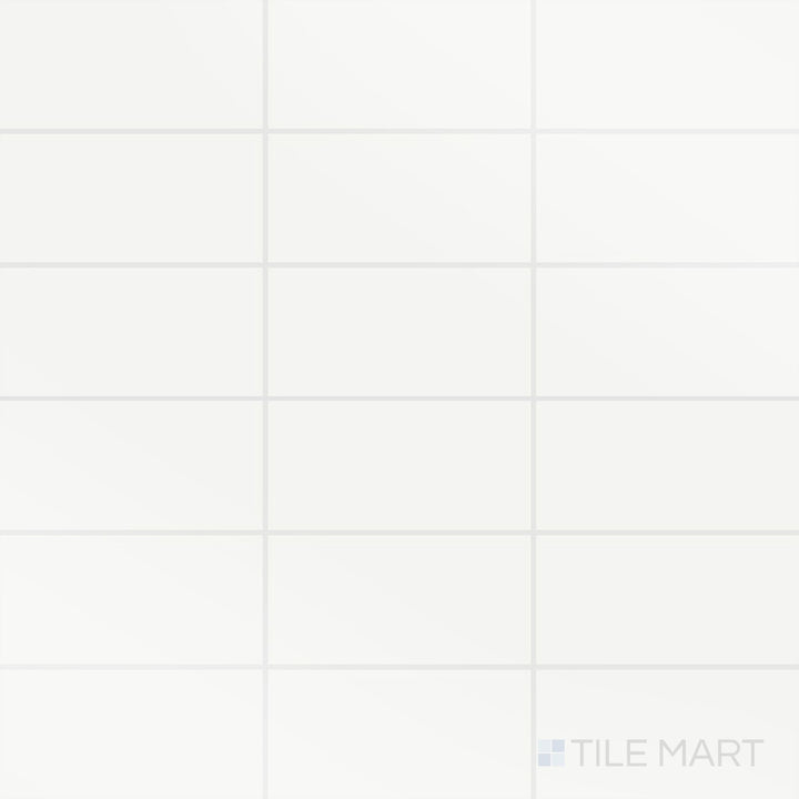 Top-down view of Color Wheel Classic Arctic White 3X6 Matte Glazed Ceramic, showcasing its smooth surface and soft matte finish.