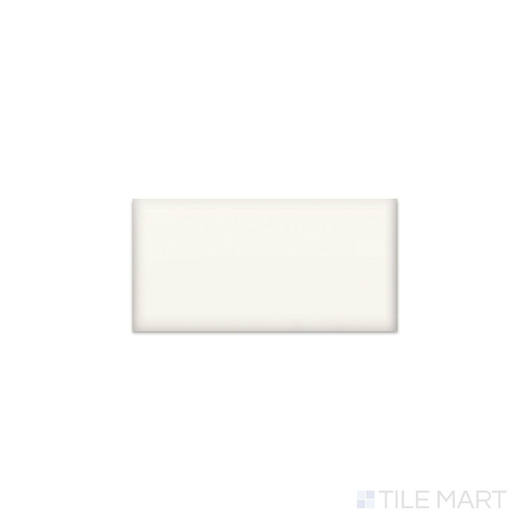 Diagonal view of Color Wheel Classic Arctic White 3x6 matte glazed ceramic tile, showcasing a clean arctic white shade, a soft matte texture, and a timeless subway tile design.  