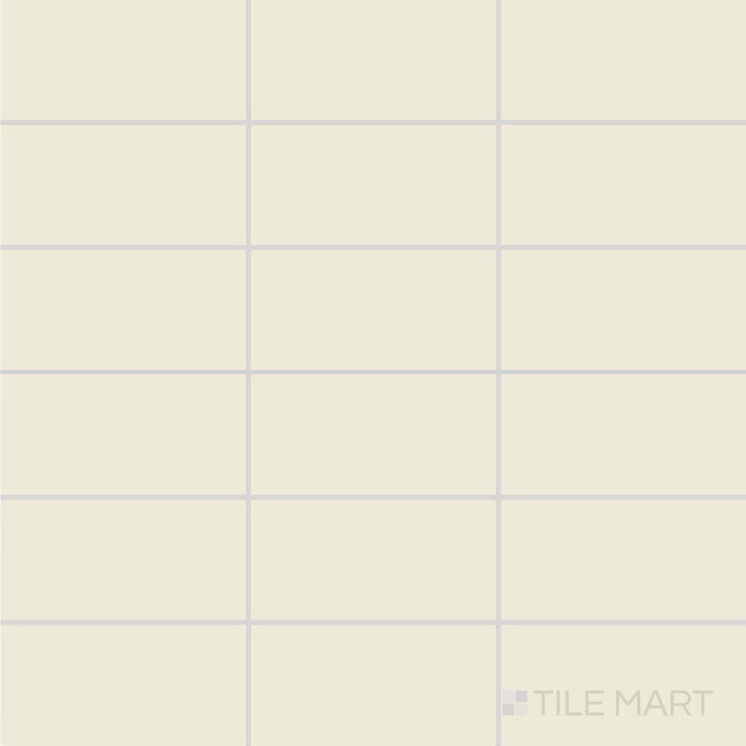 Overhead shot of Color Wheel Classic Biscuit 3X6 Matte Glazed Ceramic, highlighting its warm neutral shade and soft matte glaze.