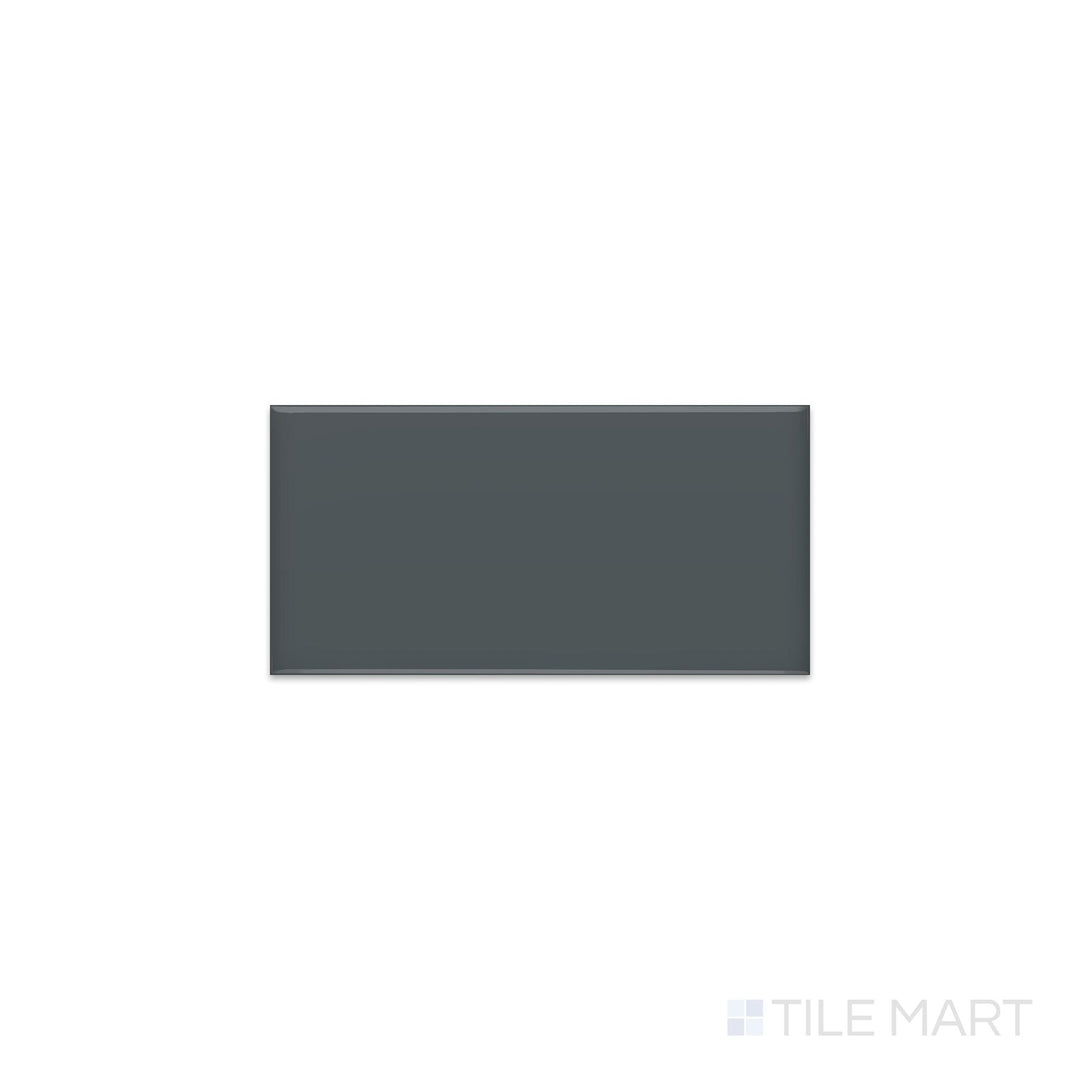 Angled shot of Color Wheel Classic Chalkboard 3x6 glossy glazed ceramic tile, featuring a deep black hue with a sleek, reflective surface in a subway-style design.  