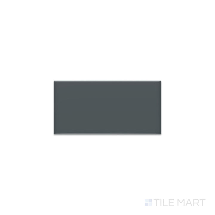 Angled shot of Color Wheel Classic Chalkboard 3x6 glossy glazed ceramic tile, featuring a deep black hue with a sleek, reflective surface in a subway-style design.  