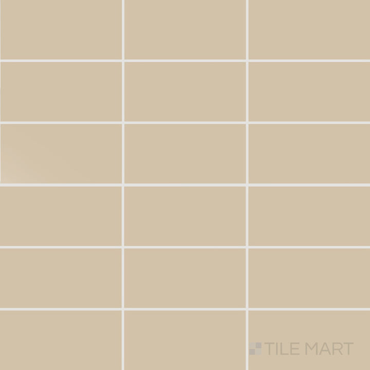 Viewed from the top, the Color Wheel Classic Urban Putty 3x6 matte glazed ceramic tile presents a neutral beige tone with a smooth, non-reflective surface, ideal for understated elegance.