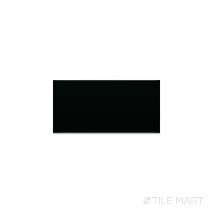 Slanted perspective of Color Wheel Classic Black 3x6 glossy glazed ceramic tile, emphasizing a rich black shade, a polished glossy surface, and a contemporary rectangular profile.  