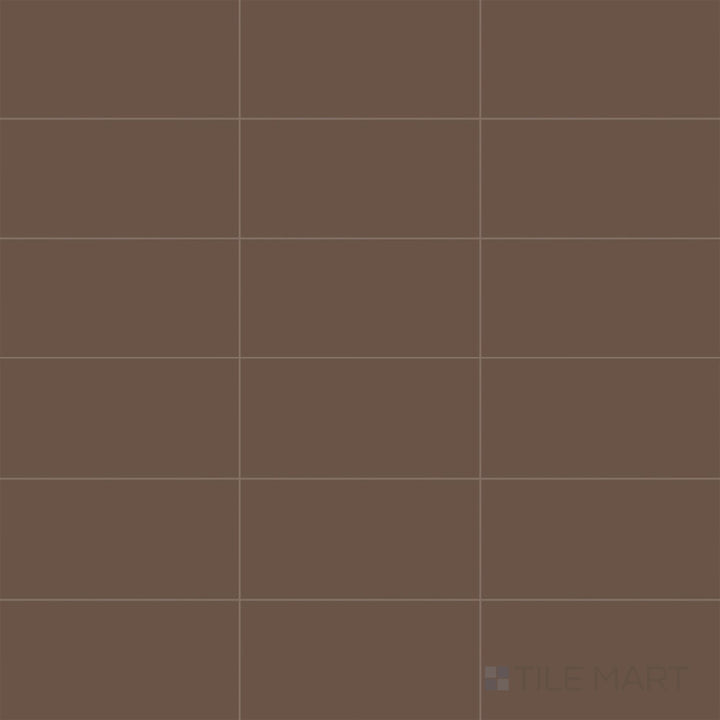 The overhead perspective showcases the Color Wheel Classic Artisan Brown 3x6 matte glazed ceramic tile, featuring a rich brown shade with a velvety matte finish for a warm, inviting look.