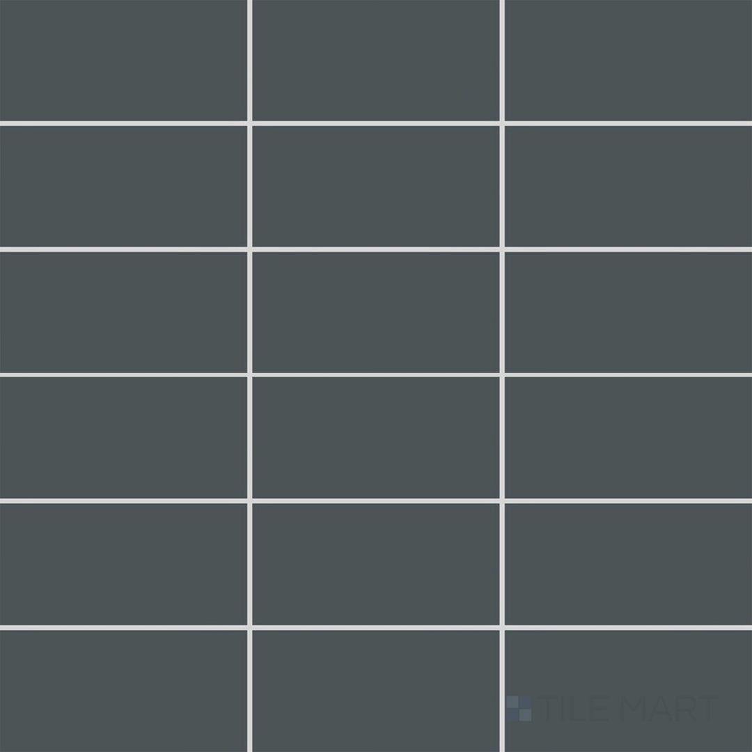 Captured from above, the Color Wheel Classic Chalkboard 3x6 matte glazed ceramic tile showcases a bold, deep black shade with a soft matte surface, ideal for sleek and modern interiors.