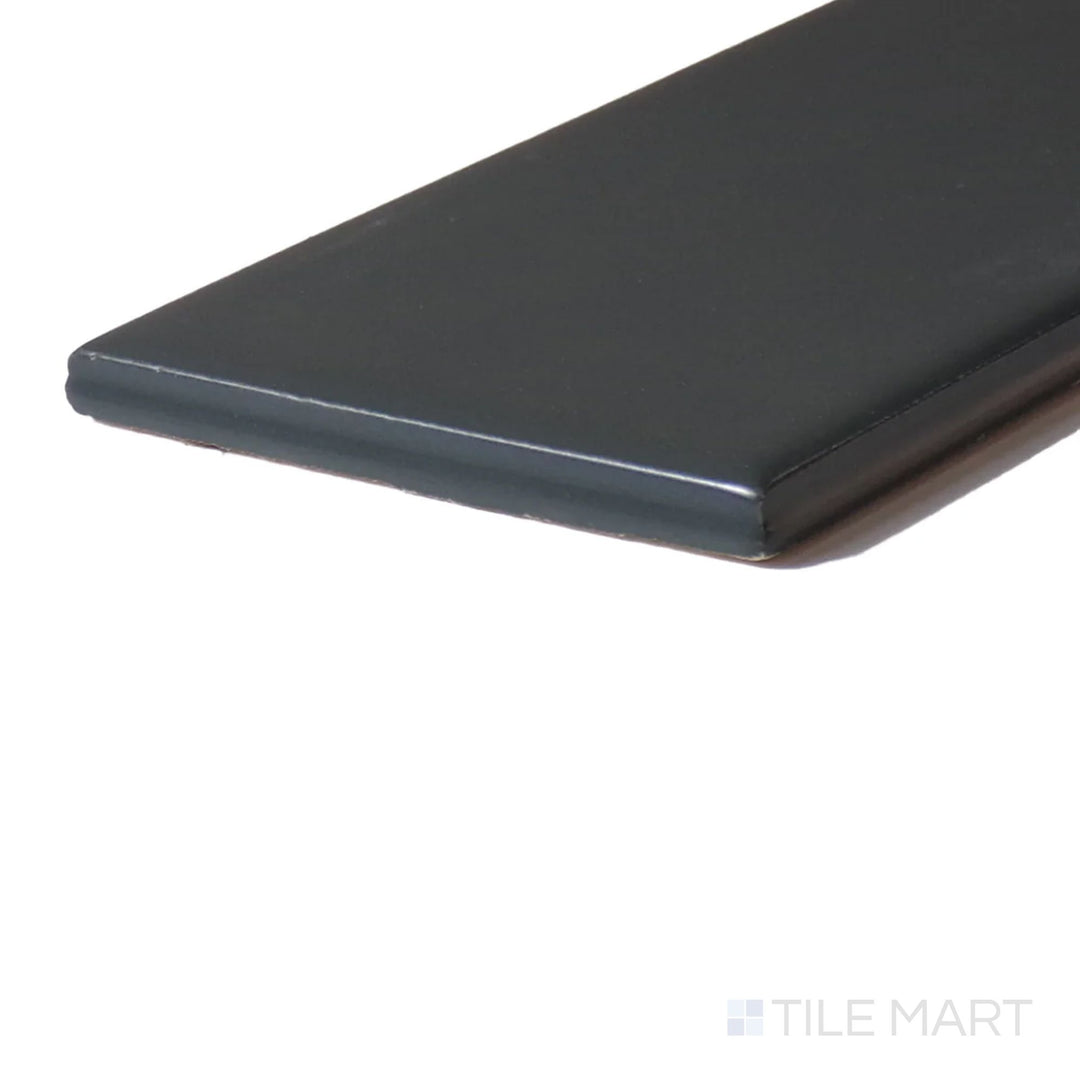 Close-up corner shot of Color Wheel Classic Chalkboard 3X6 Matte Glazed Ceramic, featuring its deep black shade and velvety matte finish for bold designs.