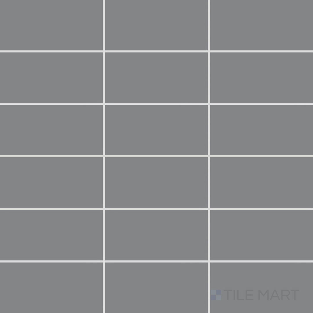 The overhead perspective features the Color Wheel Classic Suede Gray 3x6 matte glazed ceramic tile, displaying a refined gray tone with a smooth, non-glossy finish that blends seamlessly into contemporary designs.