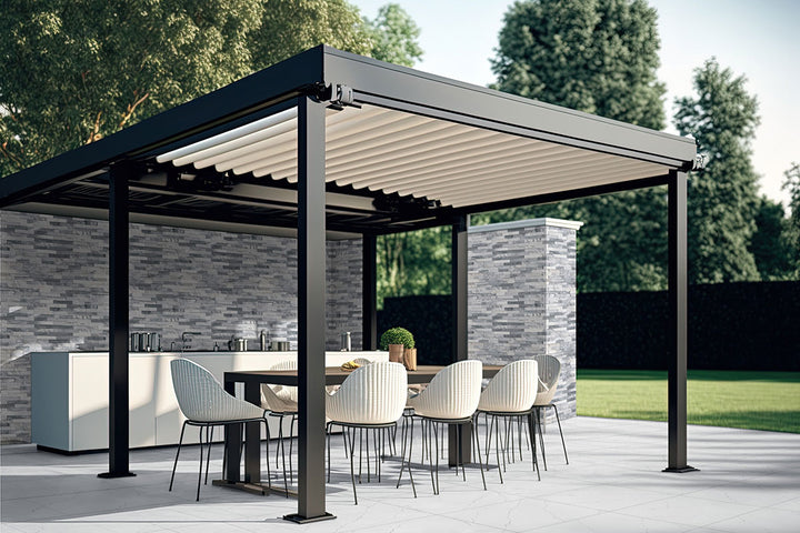 A striking and textured statement using Rockmount Gray 6X24 Stacked Stone Panel Splitface Marble, adding depth and dimension with natural stone variation.