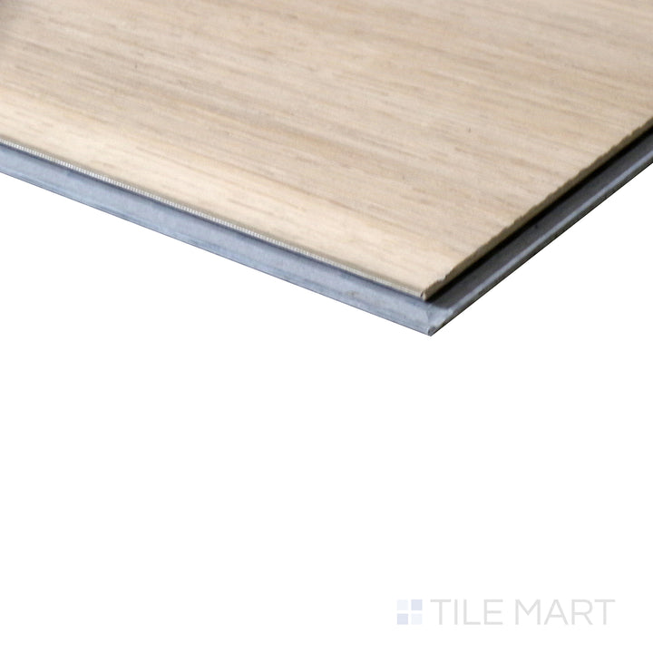 Corner shot of ANDOVER BAYHILL BLONDE 7x48 VINYL TILE with a LOW GLOSS finish, showing the robust material and finely finished edge through a focused corner view.