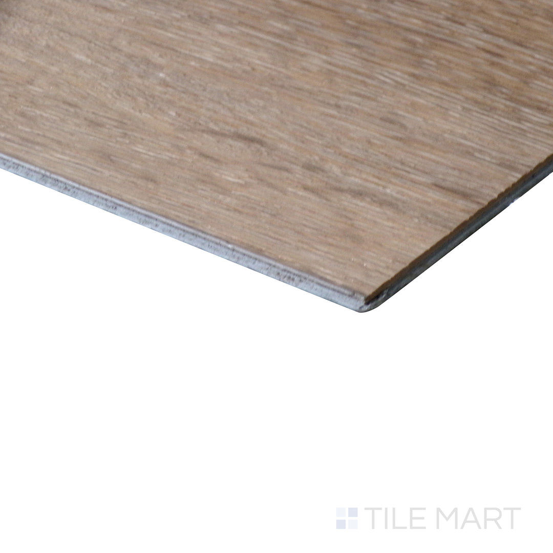 Corner shot of ANDOVER HATFIELD 7x48 VINYL TILE with a LOW GLOSS finish, emphasizing the layered construction and the product's distinct edge design.