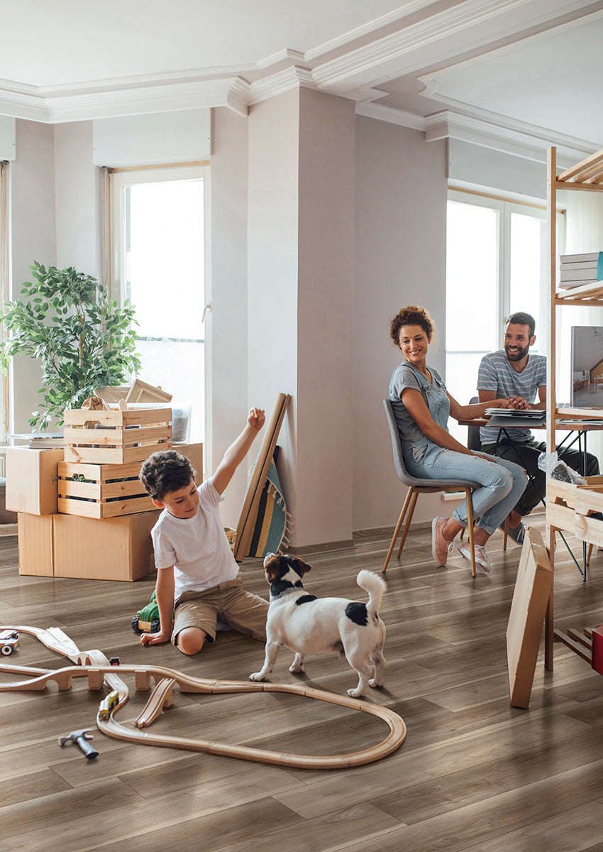 Mid-tone wood grains and a natural finish bring refined elegance, capturing the essence of real hardwood with Andover Highcliffe 7x48 low gloss luxury plank vinyl.