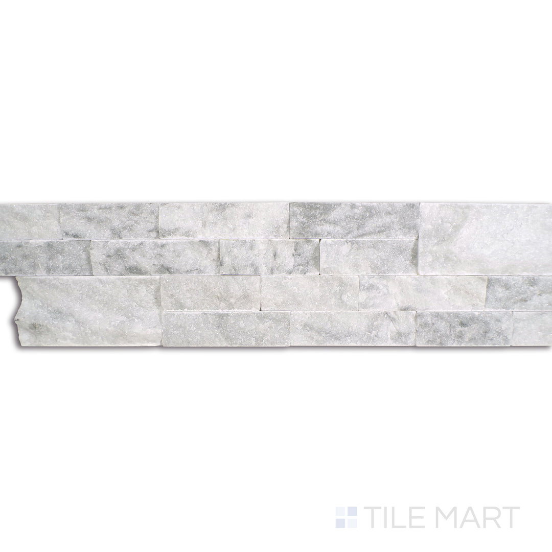 Angled shot of ARABESCATO CARRARA SPLITFACE 6x24 PANEL  MARBLE PANEL with a SPLITFACE finish, demonstrating the material's surface and texture with a diagonal shot.