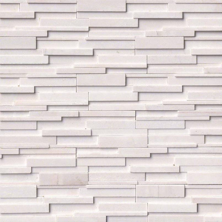Top-down view of ARCTIC WHITE 3D HONED 6x24 PANEL  MARBLE PANEL in HONED finish, presenting the elegant texture and rich color depth.