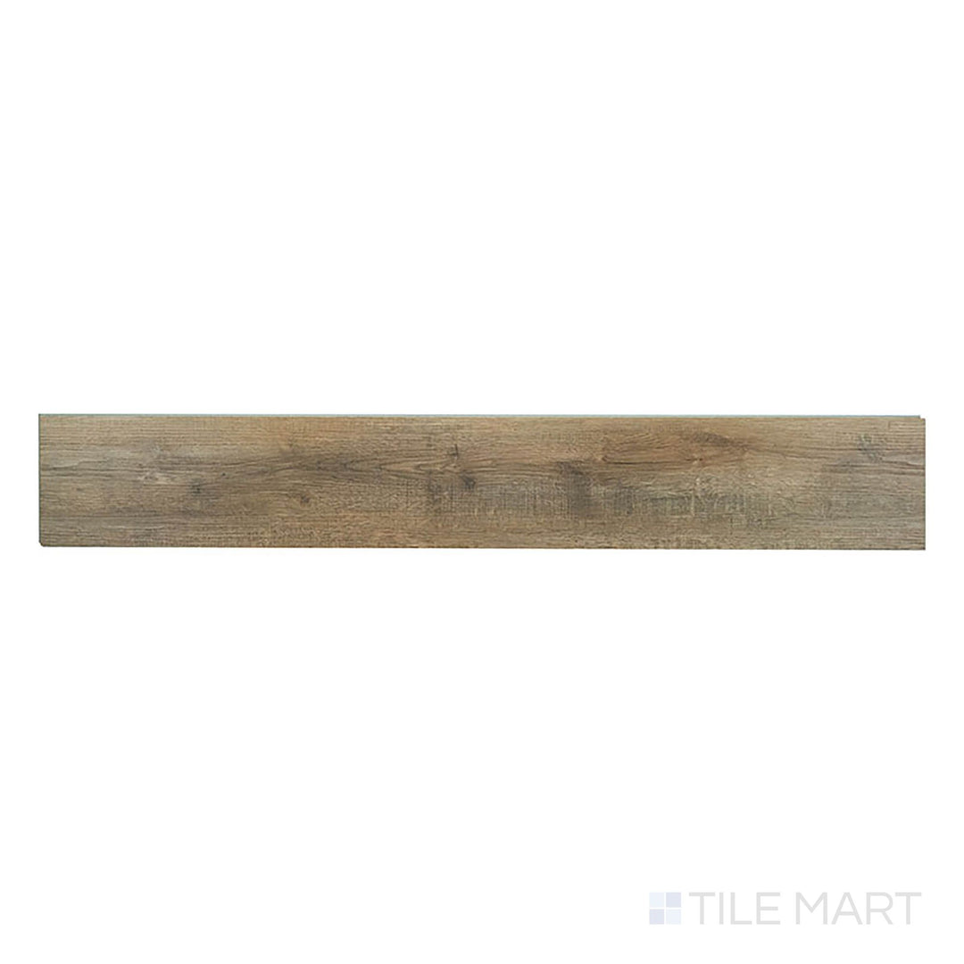 A top-down look at Ashton Maracay Brown 7x48 low gloss vinyl plank shows deep brown tones with a smooth, understated texture.