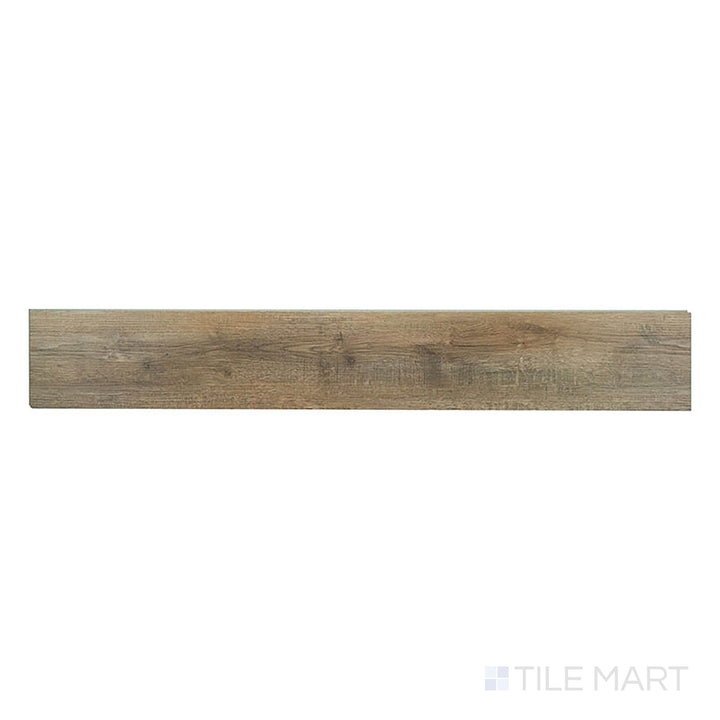 A top-down look at Ashton Maracay Brown 7x48 low gloss vinyl plank shows deep brown tones with a smooth, understated texture.