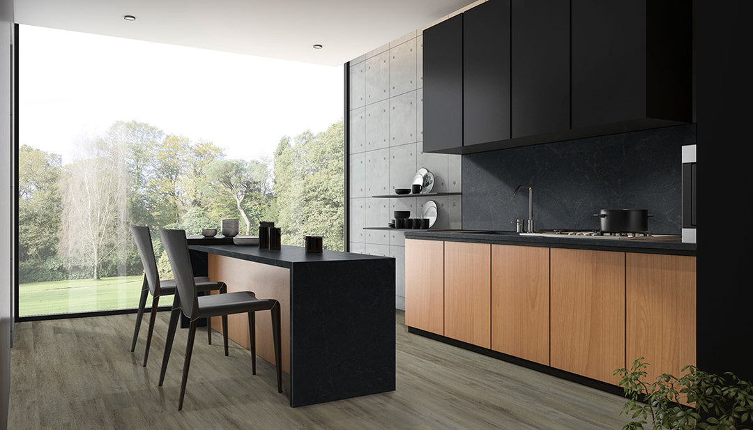 Refined space showcasing Ashton York Gray 7X48 flooring, ideal for a calm and neutral aesthetic.