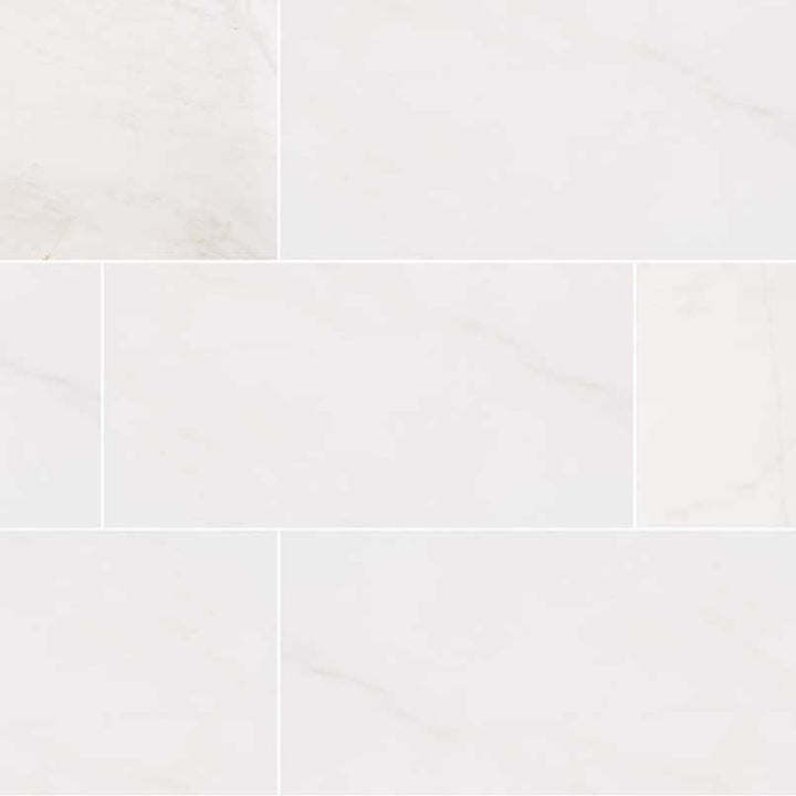 Top-down view of BIANCO DOLOMITE 12X24 POLISHED MARBLE TILE in POLISHED finish, presenting the elegant texture and rich color depth.