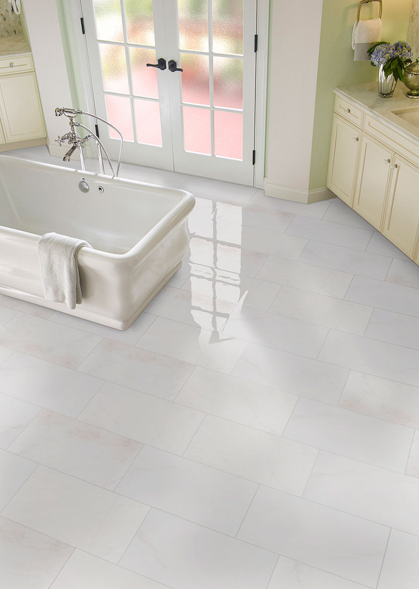 Highlighting the elegance of BIANCO DOLOMITE 12X24 POLISHED MARBLE TILE with a POLISHED finish, creating a relaxed atmosphere with its serene presence.