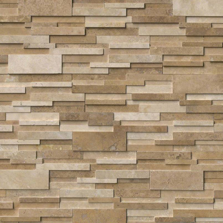 Top-down view of CASA BLEND 3D HONED 6x24 PANEL  TRAVERTINE PANEL in HONED finish, featuring the surface texture and natural color blend.