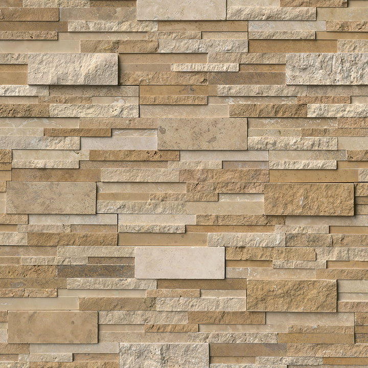 Rockmount Travertine Stacked Stone Panel 6X24 Casa Blend Splitface